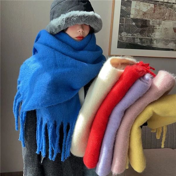 Schals Solide Warme Damen Winter Mohair Schal Verdickt Kaschmir Stricken Dicke Quaste Schal Frauen Männer Paar Zubehör 231216