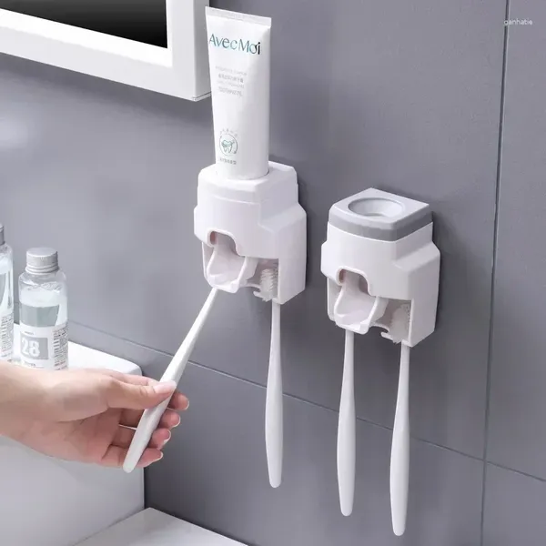 Banyo Aksesuar Set Diş Fırçası Tutucu Diş Macunu Dispenser Duvar Montajı Stand Banyo Aksesuarları Haddeleme Otomatik Squeezer