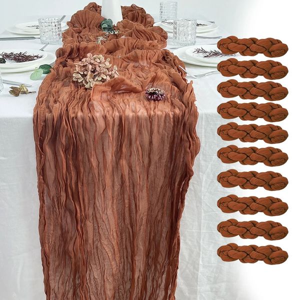 Corredor de mesa 10 PCS Rust Semi-Sheer Gauze Table Runner Cheesecloth Mesa Configuração Jantar Festa de Casamento Banquetes de Natal Arcos Decoração de Bolo 231216