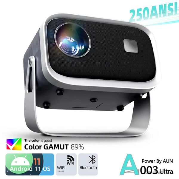 Projektoren AUN A003 Ultra Mini Projektor Tragbares Heimkino Android 11 System WIFI Bluetooth Kino Beamer für 1080P Full HD 4k Film 231215