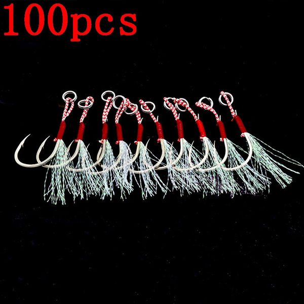 Ami da pesca 100 pz / lotto Assist Hook Fishing Lure Slow Jigging Fish Cast Jigs Spinato Singolo Jig Ganci Filo Piuma Pesca Acciaio al carbonio Peche 231216