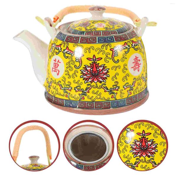 Set di stoviglie Bollitore da campeggio Teiera in ceramica con manico Brocca portatile da caffè vintage da ufficio