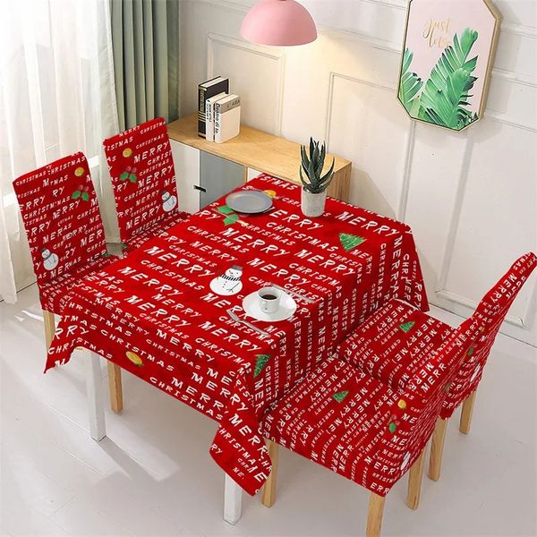 Toalha de mesa Decoração de Natal Pano de mesa Capa para cadeira Festival Padrão Toalha de mesa impermeável Decoração de Natal Cozinha Cadeira de jantar Slipcover 231216