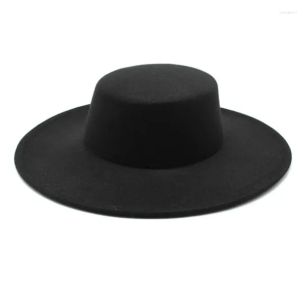 Berretti Cappello Fedora da donna in stile francese Cappello da 10 cm con tesa larga invernale Elegante berretto da jazz con cappelli in feltro a sommità piatta