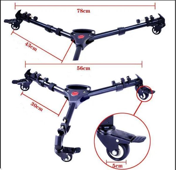 Accessori Fotografia Video universale Ruote pieghevoli Dispositivo di scorrimento per carichi pesanti Treppiede Sposta carrello per supporto per fotocamera