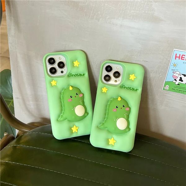 Coreano ins pop dinossauro dos desenhos animados 3d caso de telefone para iphone 15 13 12pro 14 pro max i11 13promax crianças presente silicone macio bonito capa 1pc