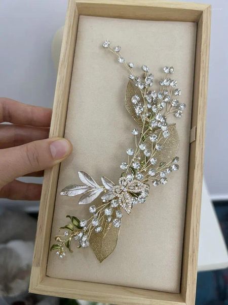 Haarspangen, handgefertigt, Emaille, goldfarben, Blattform, für Frauen, glänzender Strassstein, Braut, Hochzeit, Haarnadel, Abschlussball, Schmuck, Brautjungfern-Geschenk