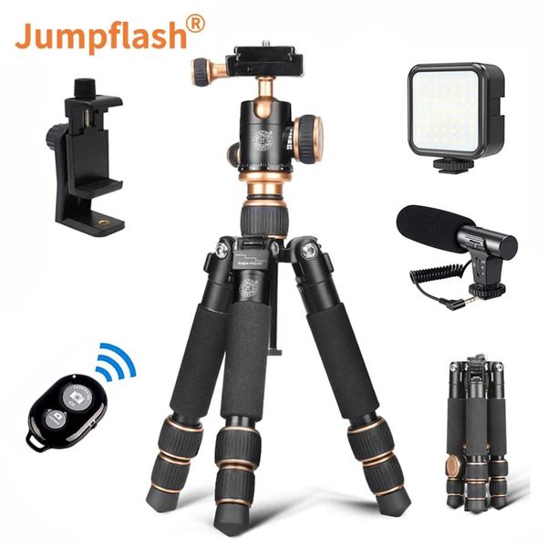 Titulares Jumpflash Professional Phone Camera Tripé Fotografia Stand com LED Fill Light Microfone Phone Holder para YouTube Tiktok