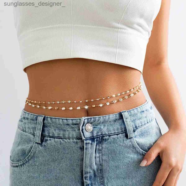 Taillenkette Gürtel Exquisite Bilayer Bikini Bauchketten Sexy Frauen Glänzende Strass Taillenkette Sommer Strand Party Bo Schmuck Y2K AccessoiresL231216