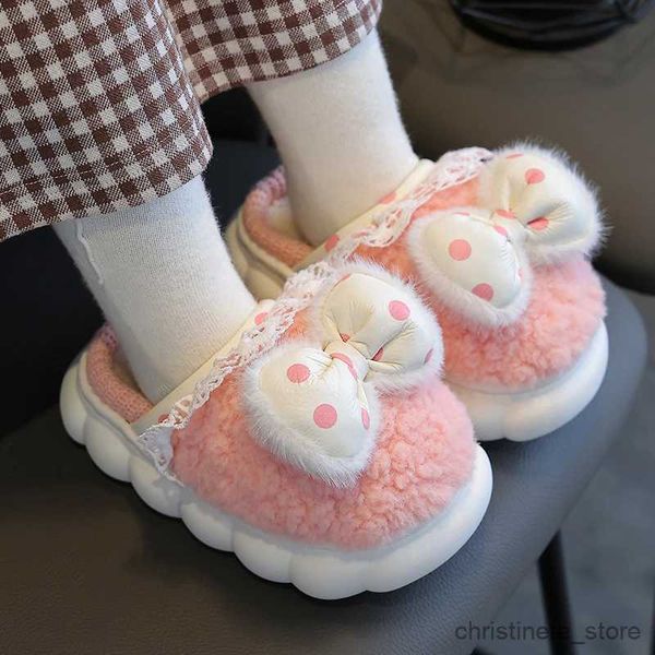 Pantofole per ragazze Pantofole carino fiocco a pois stampa scarpe da bambina per bambina dita dei piedi piattaforma di pizzo avvolto 2023 nuovo stile coreano moda scarpe per bambini R231216