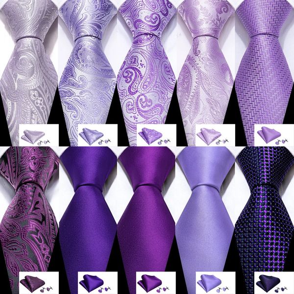 Krawatten Männlich Geschenk Seide Männer Krawatte Set Lila Violett Solide Paisley Gestreift Hochzeit Business für Mann Krawatte Handky Manschettenknöpfe BarryWang 231216