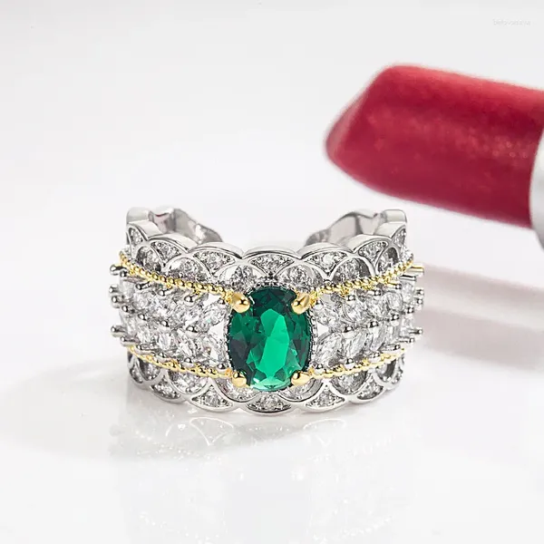 Anéis de cluster punk 925 prata esterlina verde esmeralda anel de pedra preciosa para mulheres finas anillos de jóias naturais bizuteria