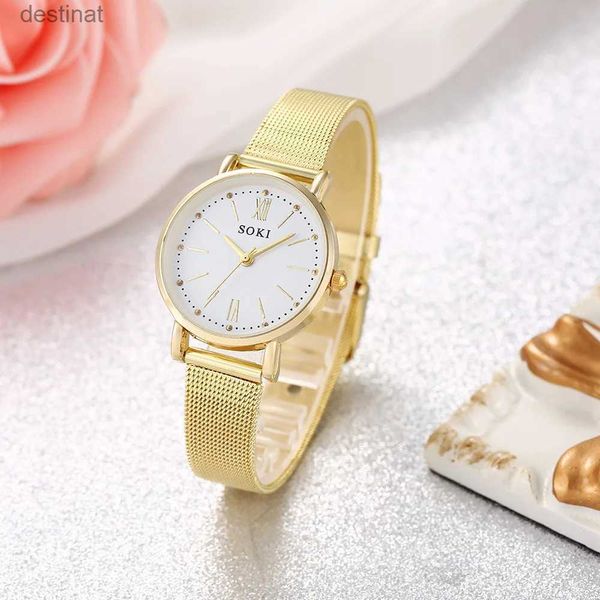 Damenuhren 2023 Neue Mode Damen Gold Luxus Casual Quarzuhr Metallgeflecht Edelstahl Uhren Relogio feminin Damen ArmbanduhrenL231216