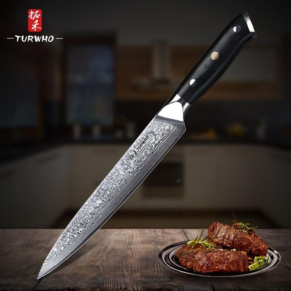 Turwho 8 ''cortar lnife eamascus facas de cozinha 67 camadas vg10 aço lnife carne peixe salmão sushi g10 lidar com 275p