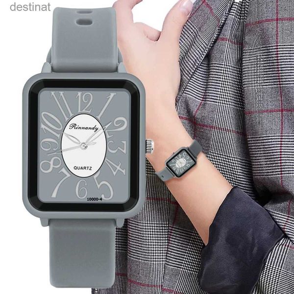 Orologi da donna Orologi di marca sportivi da donna minimalisti Figure quadrate di moda Orologio al quarzo da donna Nastro in silicone grigio Orologio da polso abbinato L231216