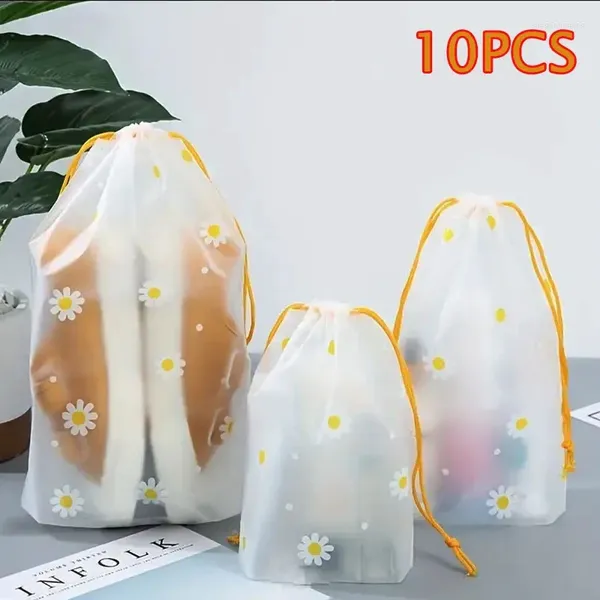 Sacos de armazenamento 10pcs à prova d 'água Daisy saco de cordão portátil toalha de viagem roupas sapatos organizador transparente maquiagem higiênico