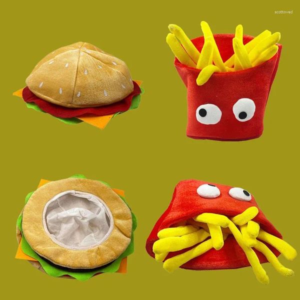 Berretti Party Dressing Cartoon Cute French Fries Burger Hat Creativo Realistico Divertente Copricapo Puntelli per attività