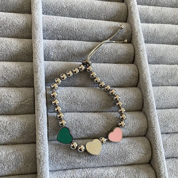 3 pendenti a cuore bracciali in acciaio al titanio stile di lusso oro argento colore palline piccole bracciale per regali da donna all'ingrosso