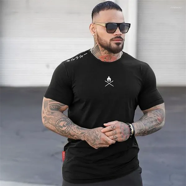 Camisetas masculinas verão moda camiseta jogger sporting magro camiseta masculino ginásios de fitness musculação treino topos roupas