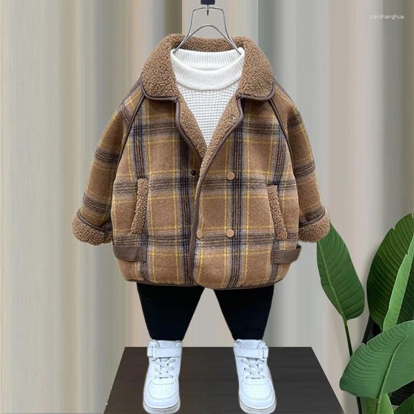 Ceketler Peluş ve Kalın Ekose Yünlü Bebeğin Batılılaşmış Kış Giysileri Çocukların Moda Moda Kıyafetleri