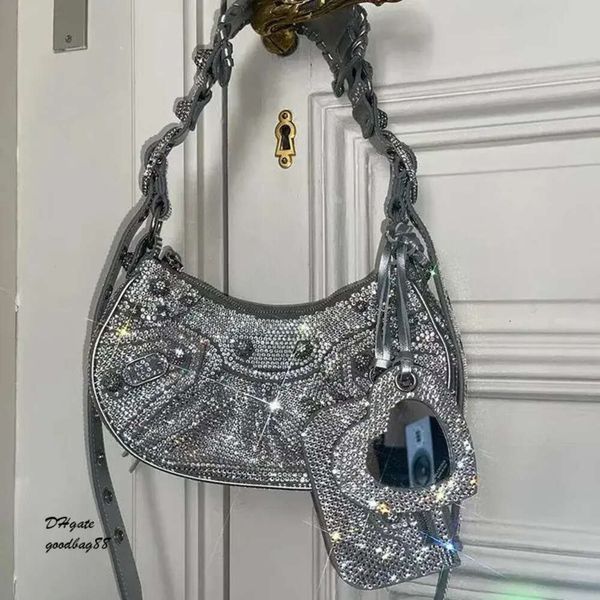 Strass Motorrad Frau Hobo Taschen Schimmer Umhängetasche Schulter Halbmond Tasche Frauen Handtaschen Geldbörsen Diamanten Voller Wasser Bohrer Silber