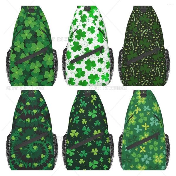 Mochila St. Patrick's Day Clover Sling Bag para Mulheres Homens Irish Shamrock Crossbody Bags Casual Ombro Daypack Peito