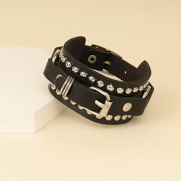 Pulseira punk moda rebite pulseira de couro hip-hop rock casal jóias masculinas