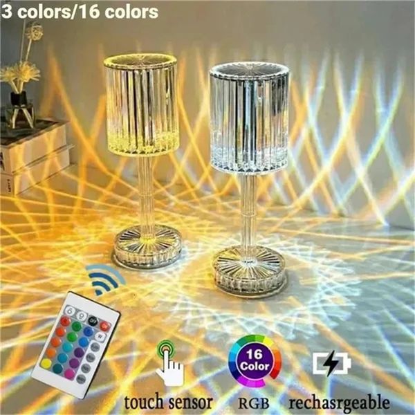 Articles de nouveauté Lampe de table en cristal 3/16 couleurs USB charge lampe tactile diamant chambre atmosphère lumières lumière LED nuit pour la maison décor de noël 231216
