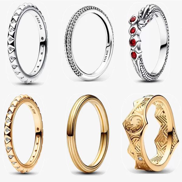 neue Designer-Eheringe für Damen, modisch, luxuriös, Verlobungsschmuck, Antragsgeschenk, hochwertige Diamanten, zum Selbermachen, passend für Pandoras Thrones Dragon Crown Ring mit Box