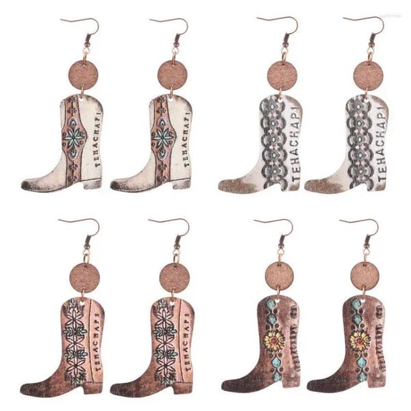 Baumelnde Ohrringe Western Tehachapi Cowboy Cowgirl Holzstiefel für Frauen Wild West Stiefel Schmuck Großhandel