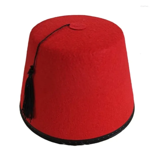 Baskenmütze aus Filz, marokkanischer roter Fez-Hut, türkisch für Männer mit schwarzen Quasten, Tarboosh, ägyptische Mütze, Kostüm