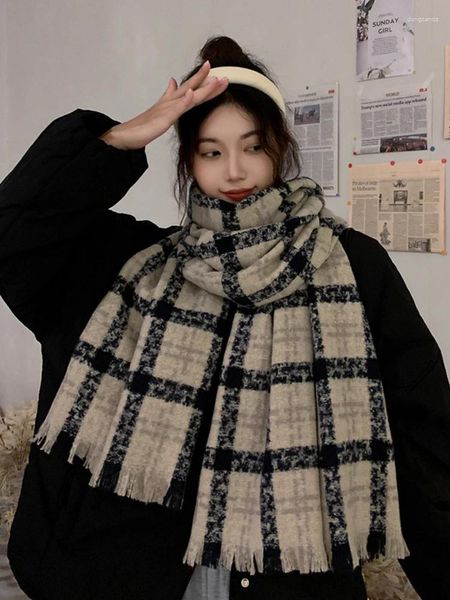 Sciarpe Moda Maglia Grande Plaid Sciarpa Vintage Foulard Inverno Donna Donna Uomo Sciarpa Foulard femminile Scialle avvolgente Coperta unisex