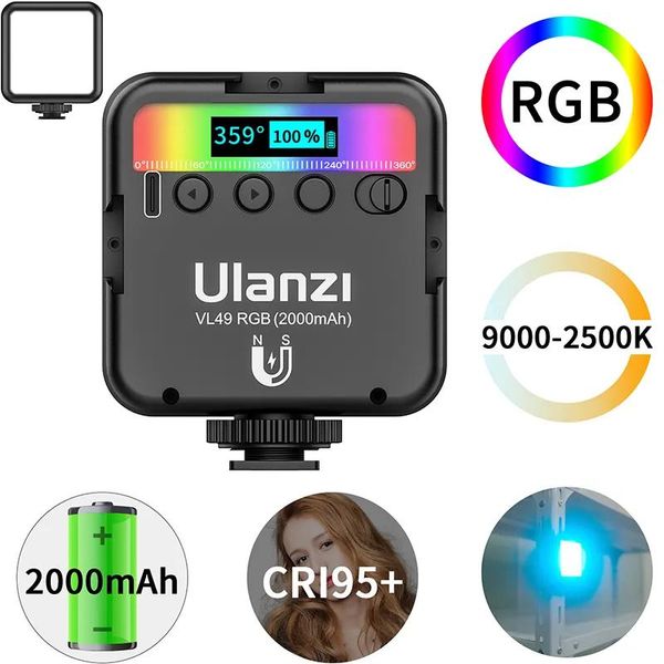 Eyecups ulanzi vl49 rgb cor cheia led luz de vídeo 2500k9000k 800lux magnética mini luz de preenchimento estender 3 sapata fria 2000mah porta typec