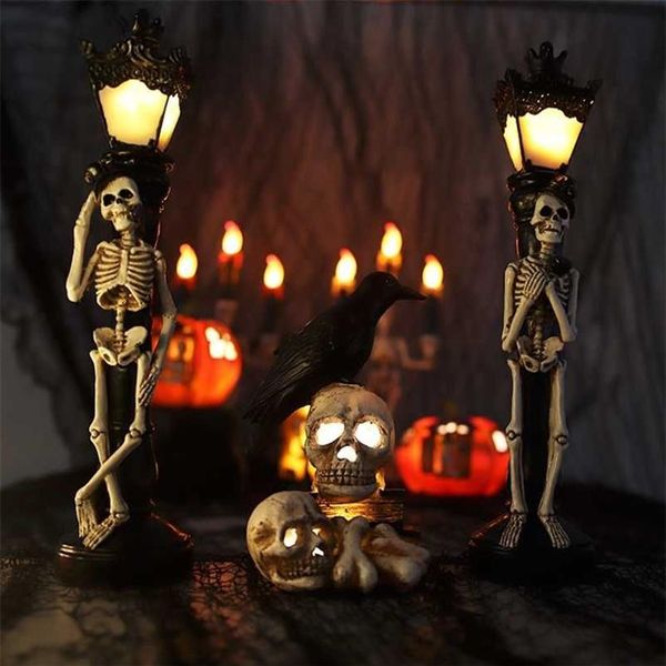 Simulation Harz Schädel Dekoration Licht Party Veranstaltungsort Layout Requisiten Halloween Straßenlampe Skelett dekorative Lampe für Wohnkultur 220300V