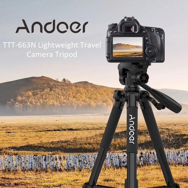 Tutucular Andoer TTT663N Tripod 57.5inch Seyahat Hafif Kamera Tripod DSLR SLR Kamera ile Kamera Kampası Taşma Telefon Kelepçesi Maks.
