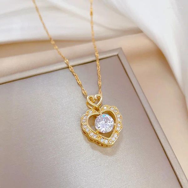 Pingente colares na moda coração zircon cristal flor colar para mulheres cor de ouro cobre aniversário de casamento corrente gargantilha jóias presente