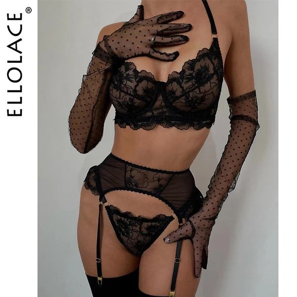 Set sexy Ellolace Lingerie sexy per donne belle Ricamo in pizzo floreale Biancheria intima di bell'aspetto Set intimo romantico Abito senza cuciture 231216