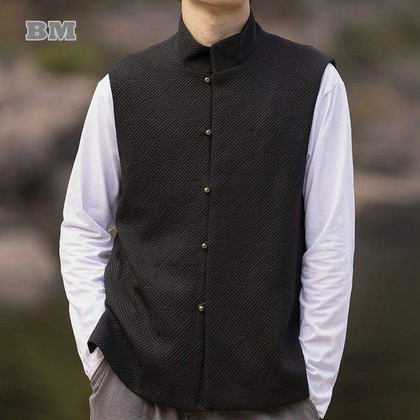 Coletes masculinos estilo chinês plus size colete para homens roupas vintage casual sem mangas solto preto tang terno primavera outono casacos jaqueta masculino 231216
