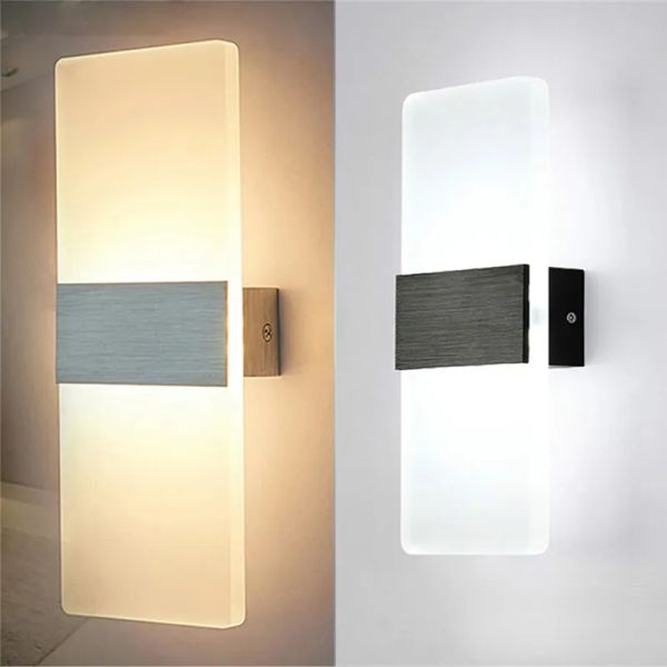 3W 12W Acrilico Rettangolo Sconce Soggiorno Camera da letto Sfondo Corridoio Pareti Luce Adatto Balcone Bagno Studio Decorazione Luci LL