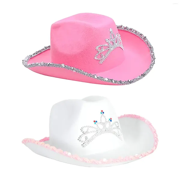 Berretti Cappello da cowboy occidentale Tesa larga Decor Corona Modello Copricapo Cappelli da cowgirl Sole per adolescenti Damigella d'onore Addio al nubilato Uomo Donna Club