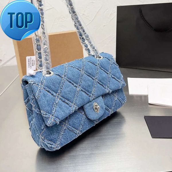 Tasarımcı Çanta Flep Bag Vintage CC Çanta Koyu Mavi Denim Gümüş Zincir Donanım Omuz Kayışları Kadın Lüks Sele Tote Tasarım