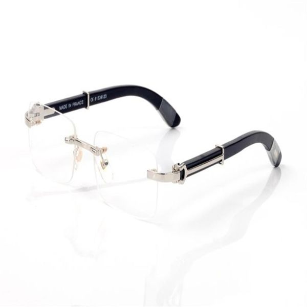 Moda Hardware in legno Occhiali Montature senza montatura Uomo Donna Occhiali da lettura Montature Occhiali da vista Corno di bufalo nero Occhiali lunette fem223v