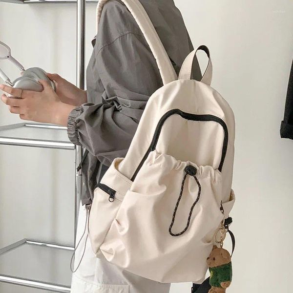 Rucksack Hylhexyr Modische Tasche für Damen, Kordelzug, plissiert, lässig, College-Mädchen, Schultaschen, Nylon-Rucksack