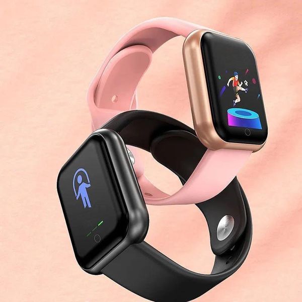 Y68 wasserdichte Smartwatch geeignet für iOS und Android Unisex Sportuhr Armbandfarbe Nr.1 Schwarz Nr.2 Rosa Nr.3 Silber