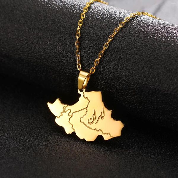 Colares Pingente Likgreat País Mapa Forma Cadeia Colar Para Mulheres Homens Geografia Inoxidável Necklac Gold Color Jóias Presente