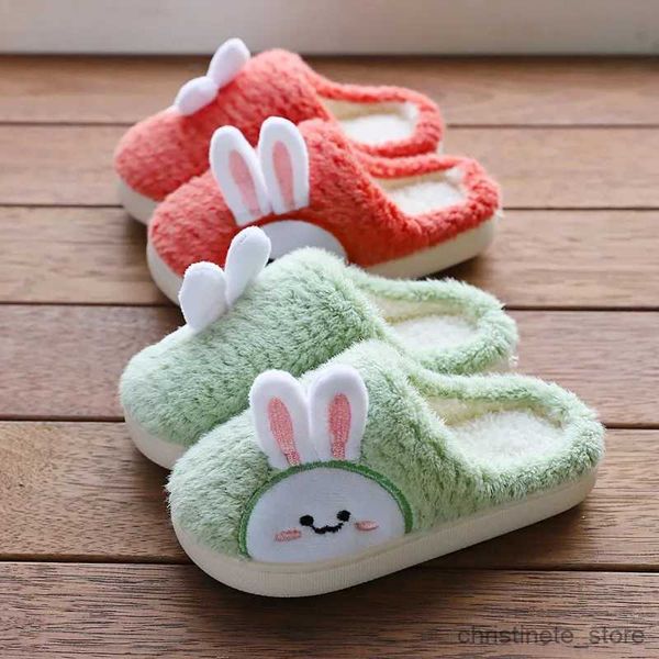 Slipper Neue Hausschuhe für Zuhause für Kinder Jungen Mädchen Herbst Winter Home Furry Cute Flip Flops Kaninchen Indoor Holzboden warme Baumwolle Sh R231216