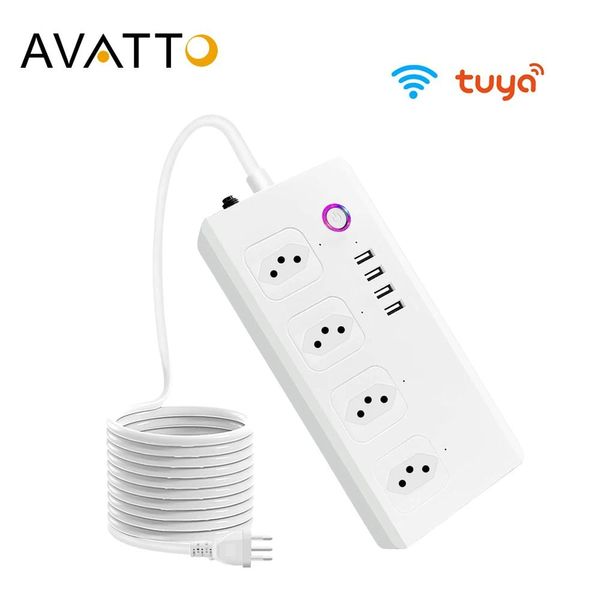 Plugs Avatto Brasil WiFi Smart Power Strip com 4 pontos de venda 4USB Portas, 1,4m de corda de extensão funciona com Alexa, Google Home