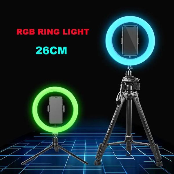 Aksesuarlar 26cm RGB Yüzük Işık 15 Renk Tok Tok Makyajı için Mini Tripod Stand Telefon Tutucu YouTube Video Fotoğraf Lamba