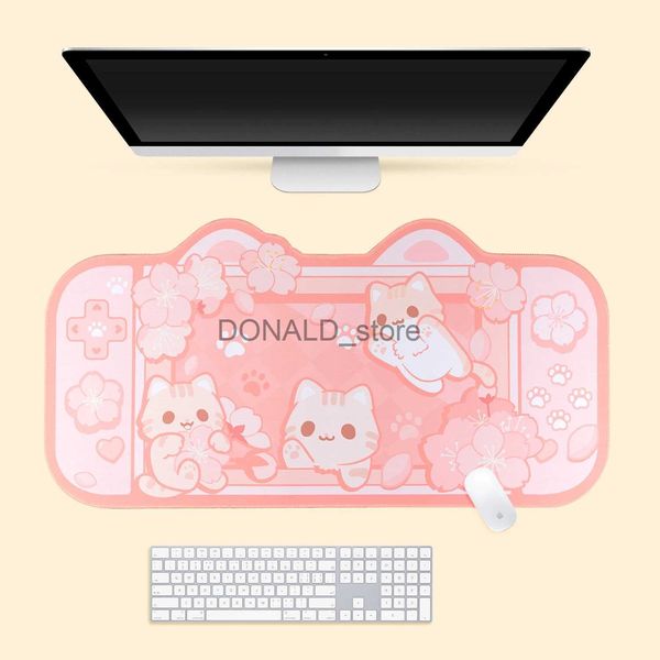 Tappetini per mouse Poggiapolsi Tappetino per mouse da gioco extra large Kawaii Carino Rosa pastello Sakura Cat XXL Tappetino da scrivania grande Resistente all'acqua Antiscivolo Accessori da scrivania per laptop J231215