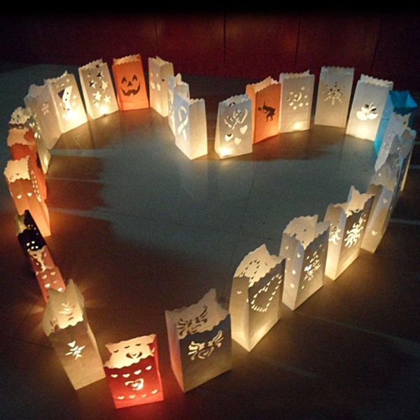 20 pçs decoração de casamento em forma de coração chama retardador papel vela saco diy lanternas de papel artesanal festival romântico decorativo can205s